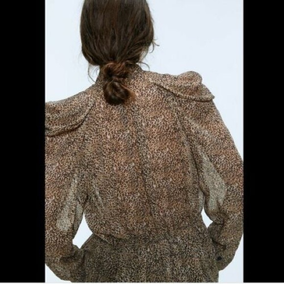 ZARA sheer leopard print blouse with bow S - Picture 3 of 5